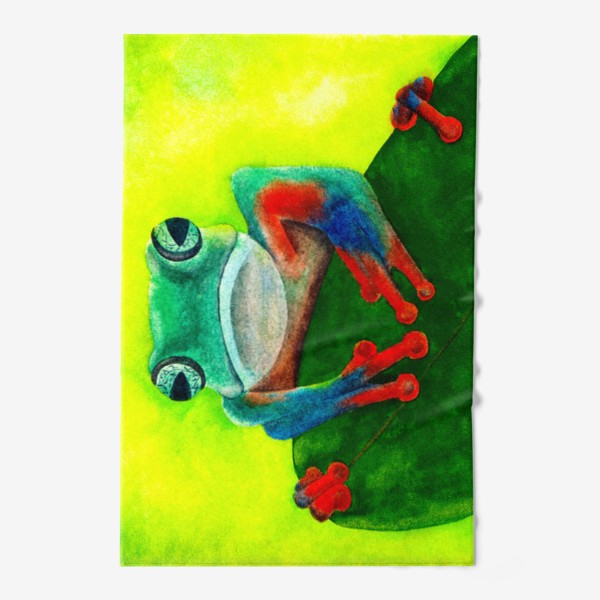 Полотенце «Яркая сине-оранжевая лягушка сидит на листе»
