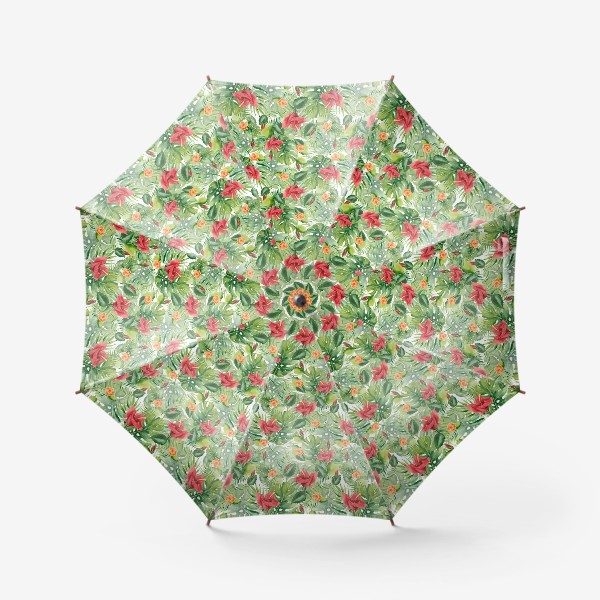 Зонт &laquo;Акварельные цветы и тропические листья&raquo;