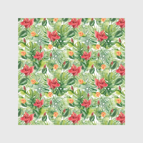 Скатерть «Акварельные цветы и тропические листья»