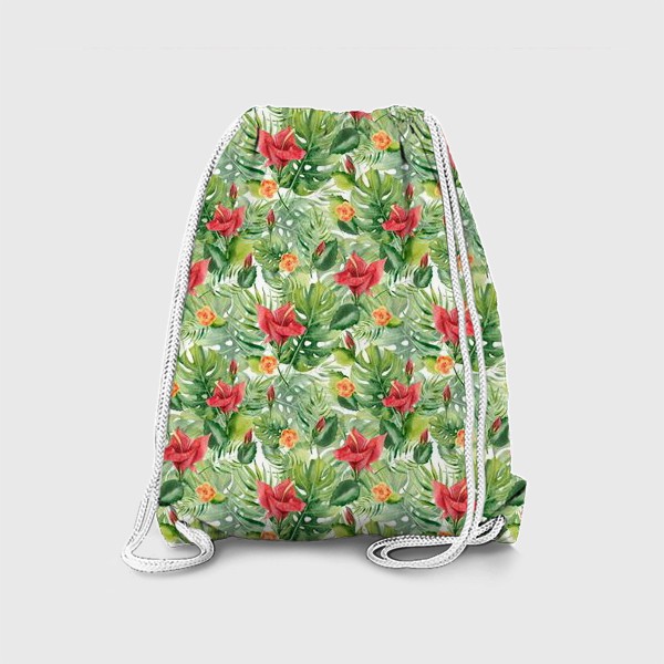 Рюкзак «Акварельные цветы и тропические листья»