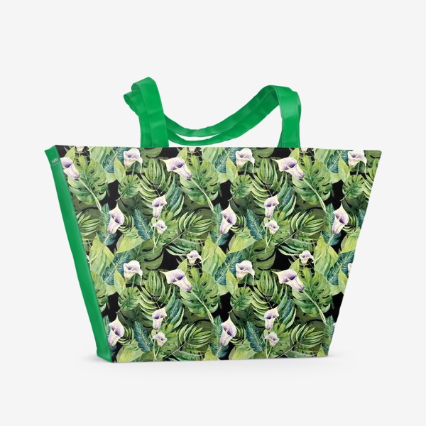 Пляжная сумка «Акварельные цветы каллы и тропические листья»