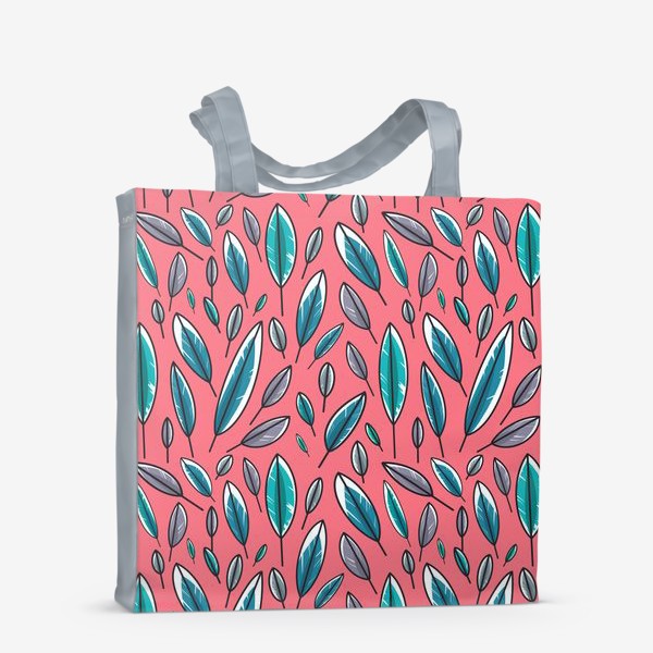 Сумка-шоппер «Яркие бирюзовые и синие листья на розовом фоне. Милый паттерн »