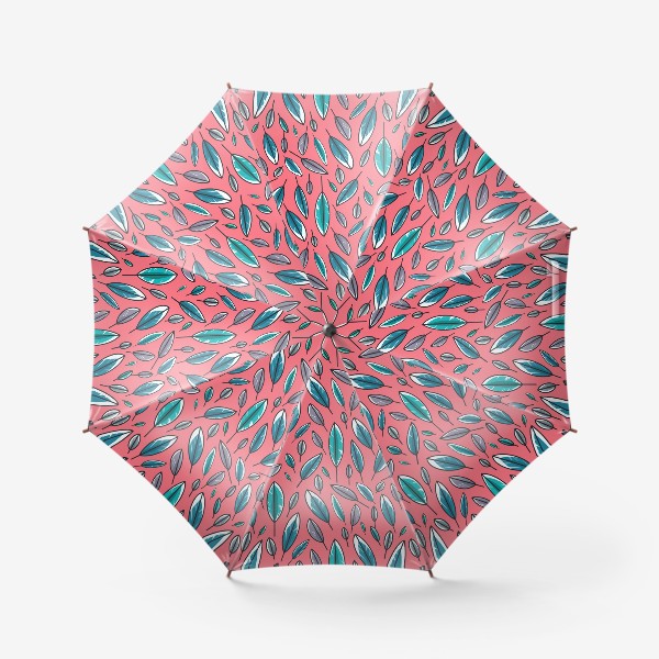 Зонт «Яркие бирюзовые и синие листья на розовом фоне. Милый паттерн »