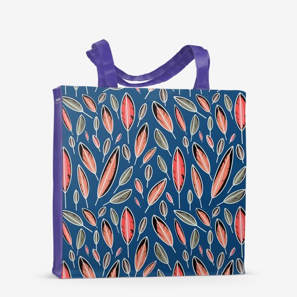 Сумка-шоппер «Осенний узор опавших листьев на синем фоне»