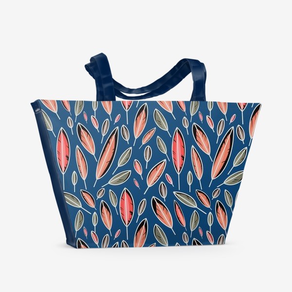 Пляжная сумка «Осенний узор опавших листьев на синем фоне»