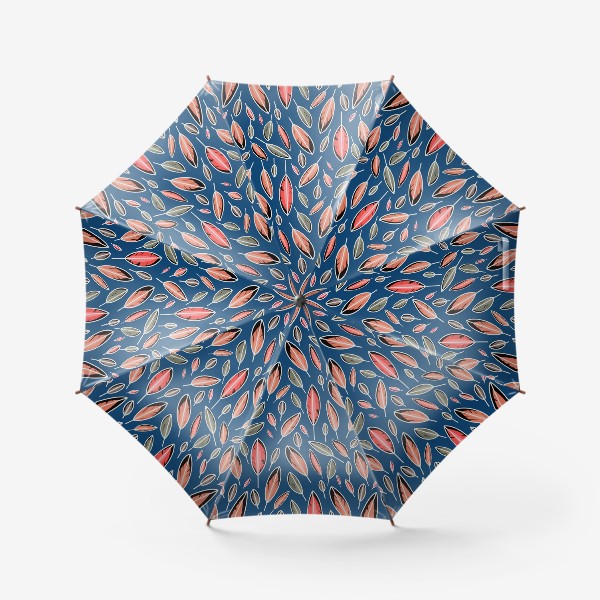 Зонт «Осенний узор опавших листьев на синем фоне»