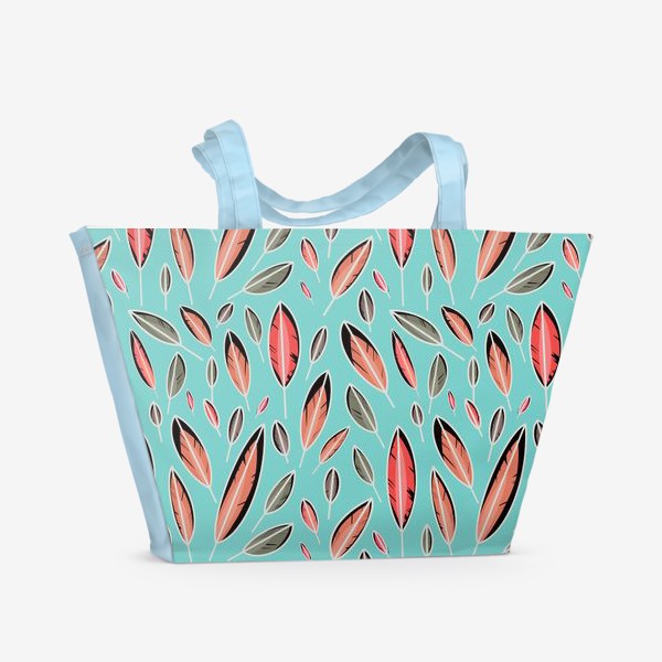 Пляжная сумка «Красочные перья на бирюзовом фоне »