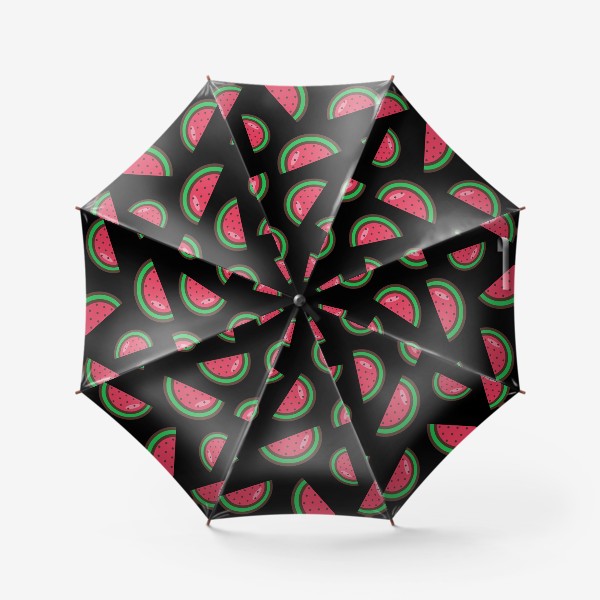 Зонт «Сочные арбузы на черном фоне. Ягоды.Паттерн арбуза»