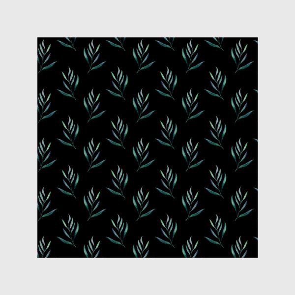 Шторы «Паттерн тропическая акварельная зелень на чёрном фоне»