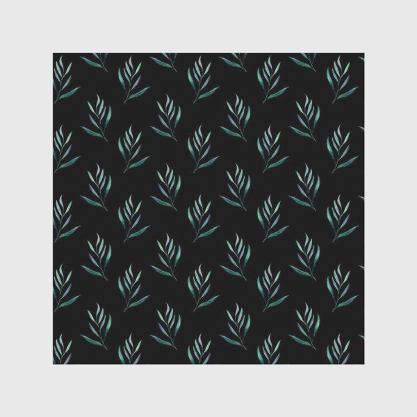 Скатерть «Паттерн тропическая акварельная зелень на чёрном фоне»