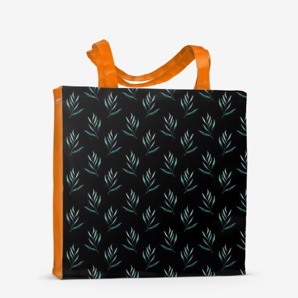 Сумка-шоппер «Паттерн тропическая акварельная зелень на чёрном фоне»