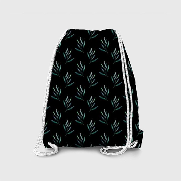 Рюкзак «Паттерн тропическая акварельная зелень на чёрном фоне»