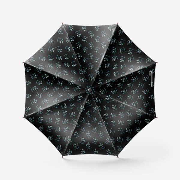 Зонт «Паттерн тропическая акварельная зелень на чёрном фоне»