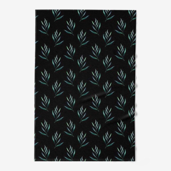Полотенце «Паттерн тропическая акварельная зелень на чёрном фоне»