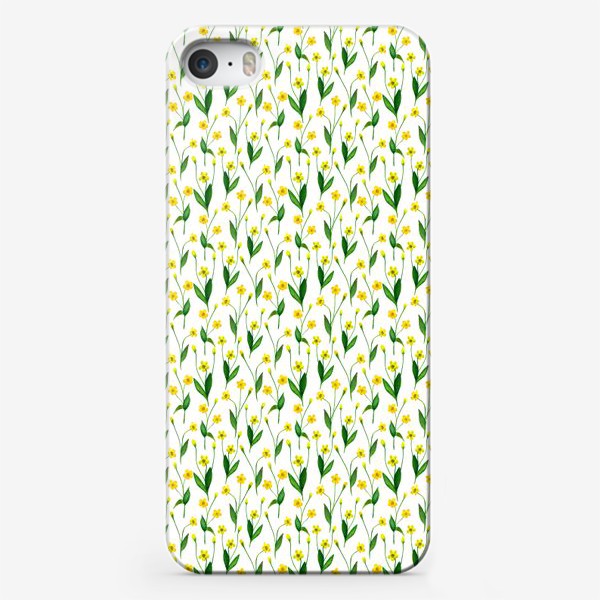 Чехол iPhone «Паттерн милые жёлтые акварельные полевые цветы, жёлтые лютики»