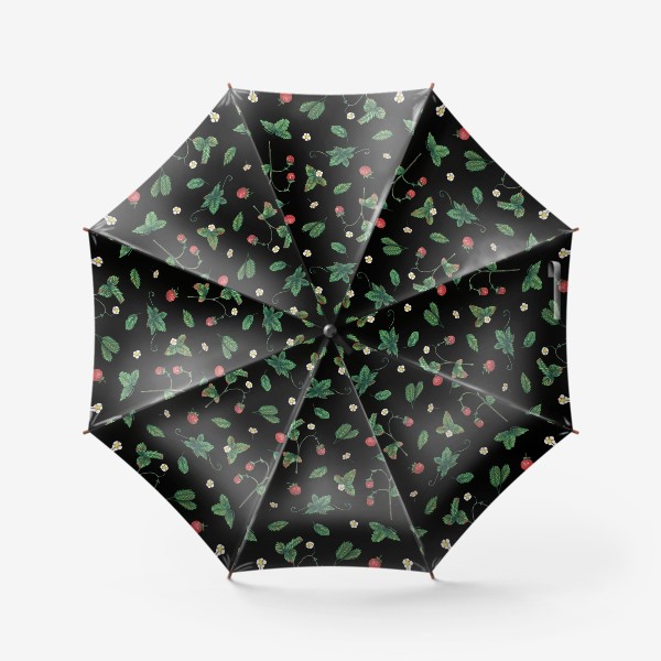 Зонт «Земляника на черном фоне Паттерн Ягодный узор»