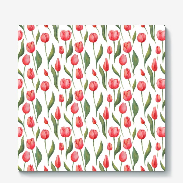 Холст «Красные акварельные тюльпаны»