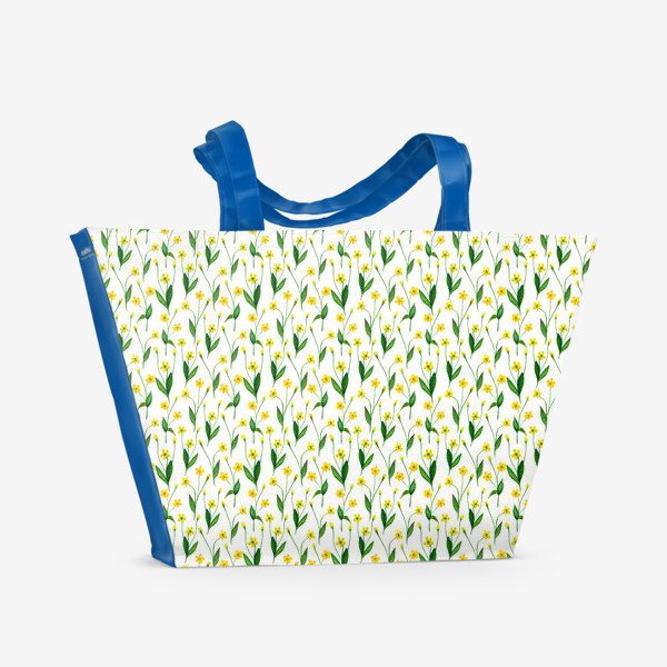 Пляжная сумка «Паттерн милые жёлтые акварельные полевые цветы, жёлтые лютики»