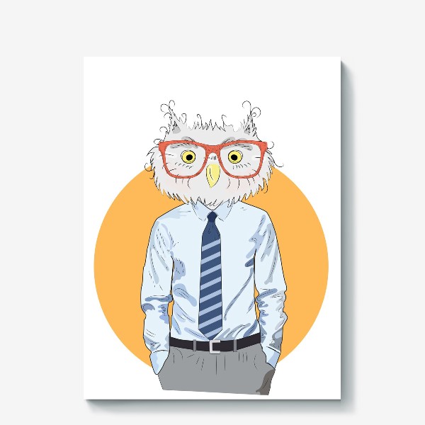 Холст «Мужчина-сова в очках и галстуке, фэшн иллюстрация»