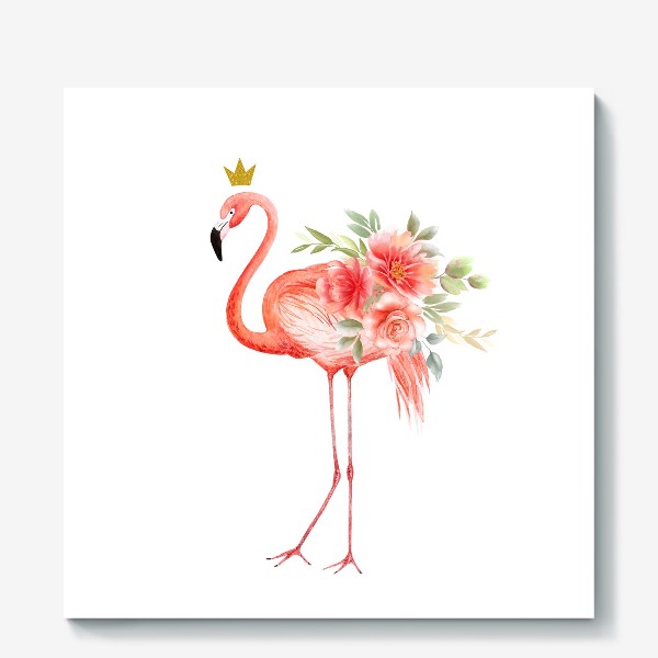 Холст «фламинго с цветами и короной »