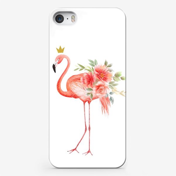 Чехол iPhone «фламинго с цветами и короной »