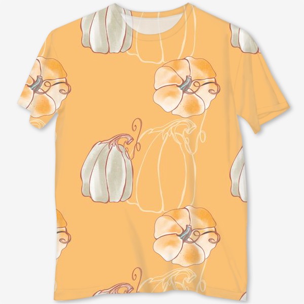 Футболка с полной запечаткой «Яркие милые тыквы на оранжевом»