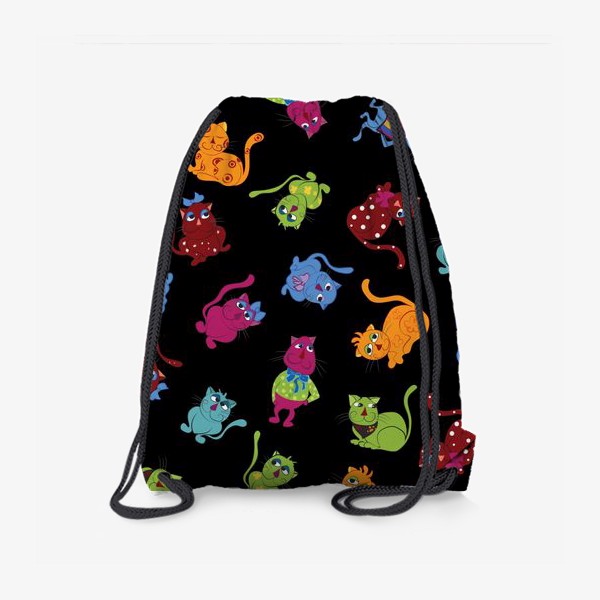 Рюкзак «Разноцветные коты на черном фоне»