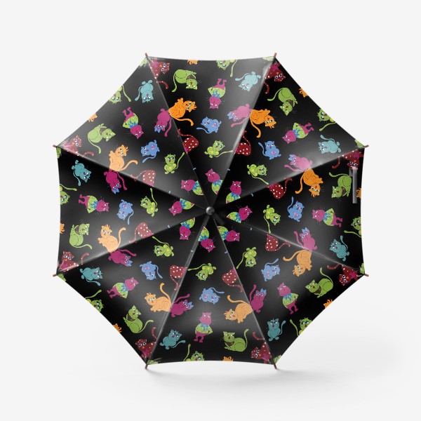 Зонт «Разноцветные коты на черном фоне»