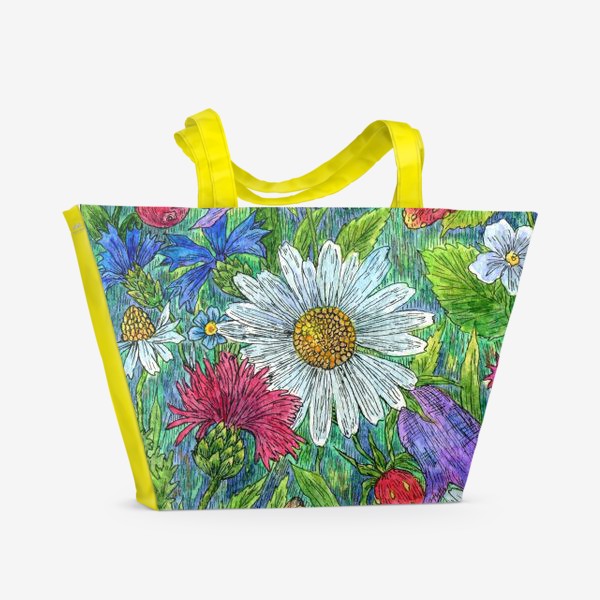 Пляжная сумка «Полевые цветы и ягоды»