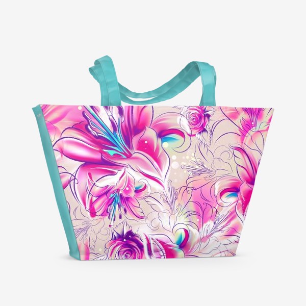 Пляжная сумка «Бесшовный паттерн с лилиями»