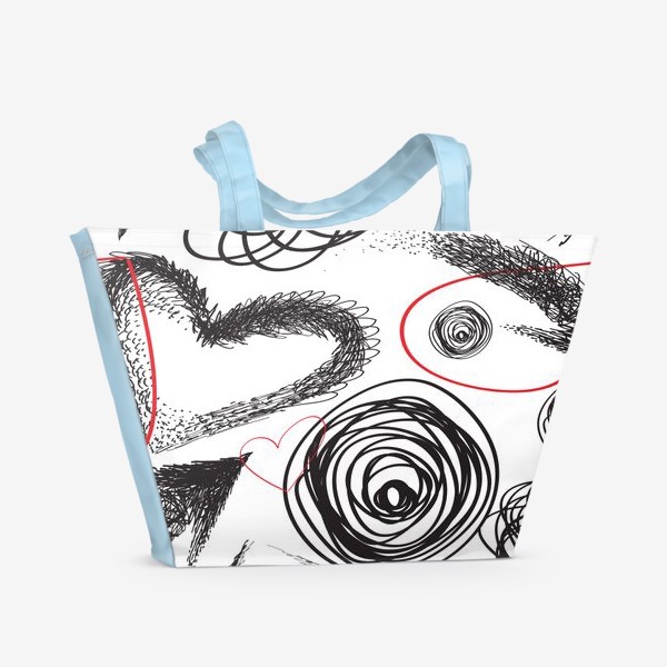 Пляжная сумка «Дудлы, бесшовная текстура с сердечками»