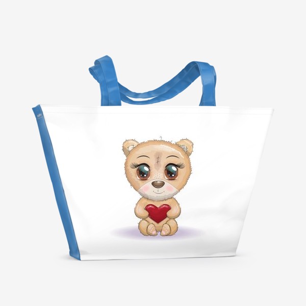 Пляжная сумка &laquo;Милый мишка с красивыми глазами и сердечком, концепт любви&raquo;