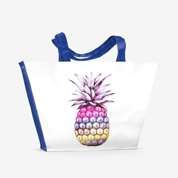 Пляжная сумка «разноцветный ананас иллюстрация акварель »