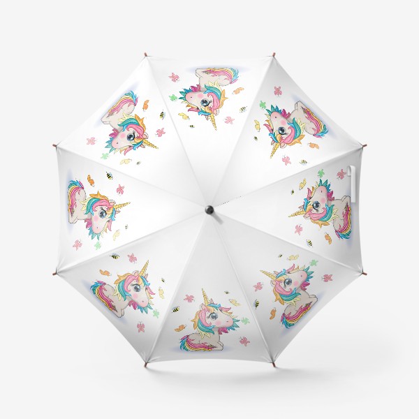 Зонт «Мультяшный единорог с красивыми глазками среди бабочек»