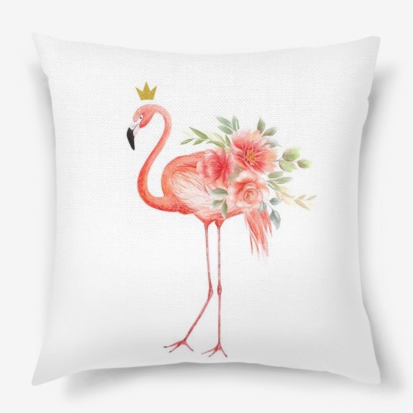 Подушка «фламинго с цветами и короной »