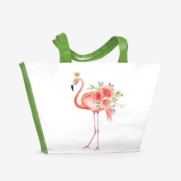 Пляжная сумка «фламинго с цветами и короной »