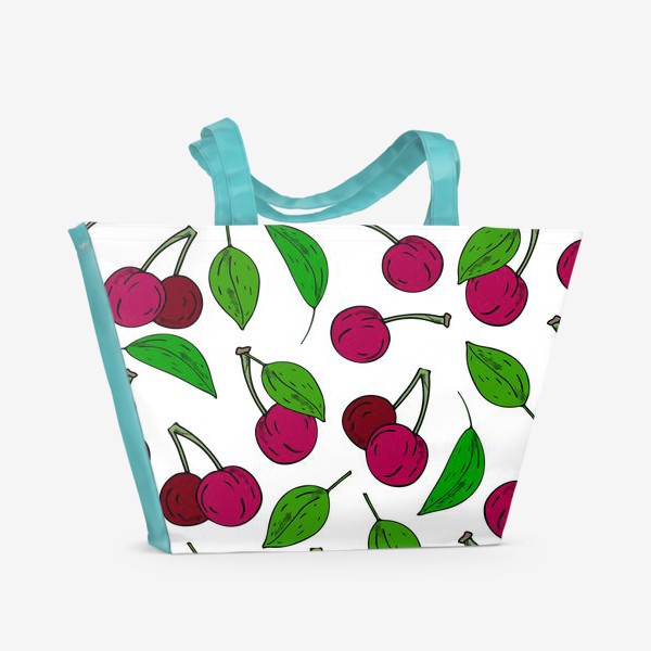 Пляжная сумка «вишни на белом фоне»
