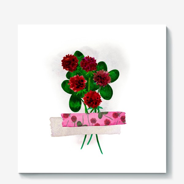 Холст «Букет полевых цветов клевера, зафиксированный розовым скотчем»
