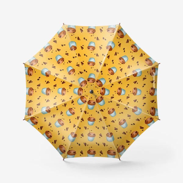 Зонт «Яркий сочный паттерн с кексами маффинами и шоколадными сердечками»