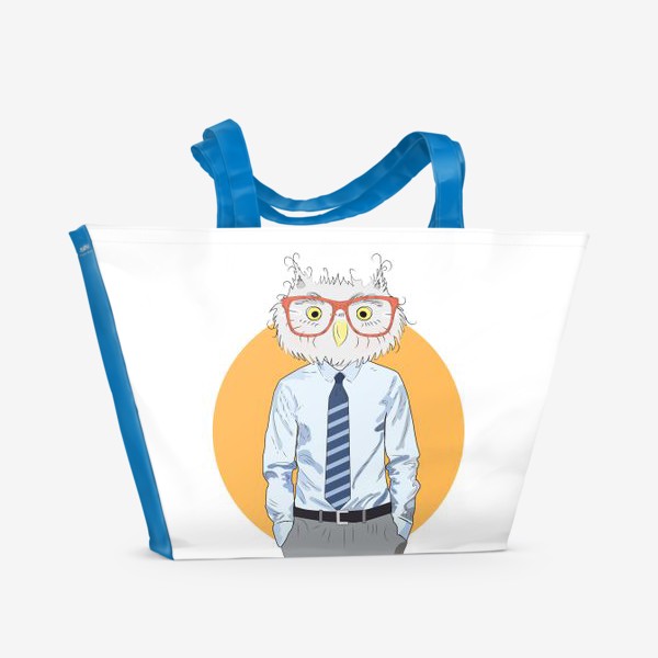 Пляжная сумка «Мужчина-сова в очках и галстуке, фэшн иллюстрация»