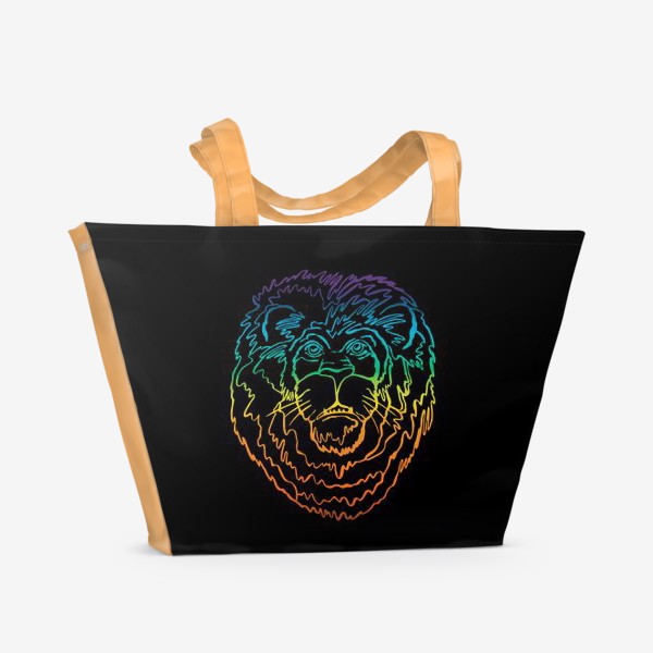 Пляжная сумка «Лев в цвете на черном фоне»