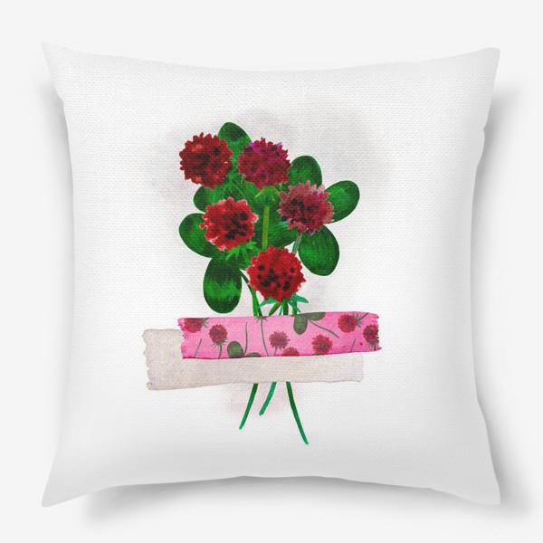 Подушка «Букет полевых цветов клевера, зафиксированный розовым скотчем»