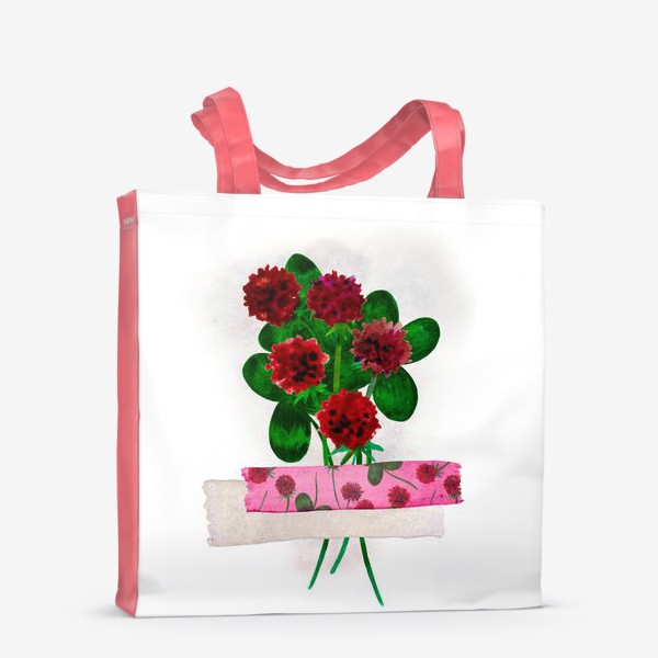 Сумка-шоппер «Букет полевых цветов клевера, зафиксированный розовым скотчем»