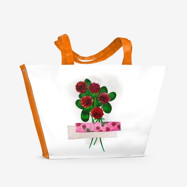 Пляжная сумка «Букет полевых цветов клевера, зафиксированный розовым скотчем»