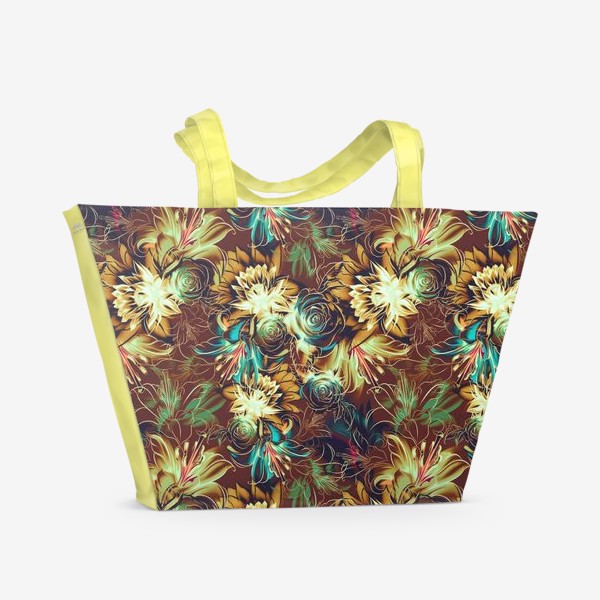 Пляжная сумка &laquo;Абстрактный бесшовный паттерн с цветами. Летняя текстура с лилиями, розами, ромашками и хризантемами&raquo;