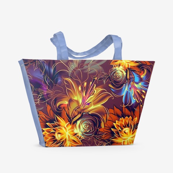 Пляжная сумка &laquo;Абстрактный бесшовный паттерн с цветами. Летняя текстура с лилиями, розами, ромашками и хризантемами&raquo;