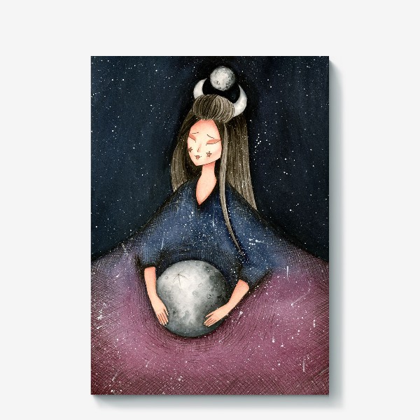 Холст «Космическая девушка с Луной в руках»
