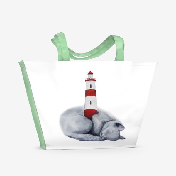 Пляжная сумка &laquo;Спящий кот и маяк&raquo;
