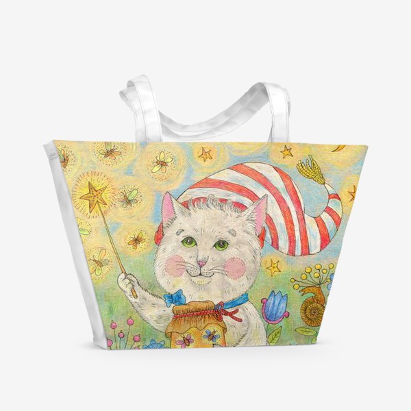 Пляжная сумка &laquo;Кот волшебник в сказочном саду&raquo;