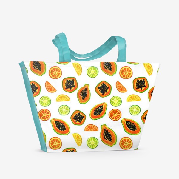 Пляжная сумка «Папайа и цитрусы, тропический паттерн»